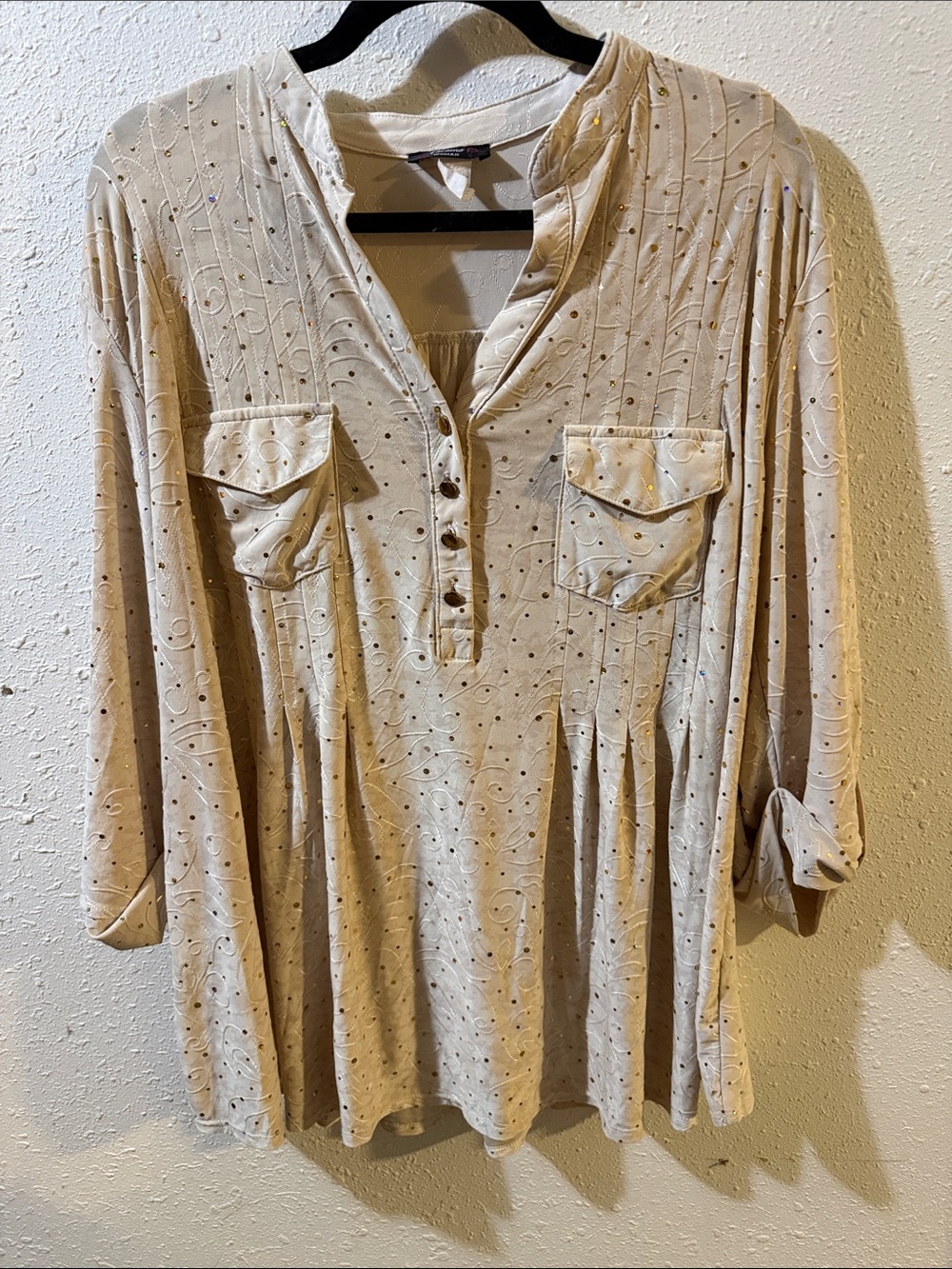 Cocomo Cream Eyelet Button-Front Tunic with Chest Pockets